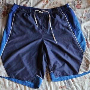 Nike Swim Short Trunks Navy Blue And White Color Block Pattern